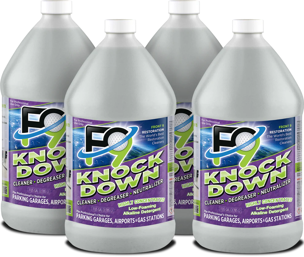 F9 Knockdown, Low-Foam Cleaner, Degreaser, Neutralizer - Case of 4 Gallons