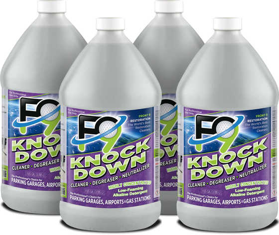 F9 Knockdown, Low-Foam Cleaner, Degreaser, Neutralizer - Case of 4 Gallons